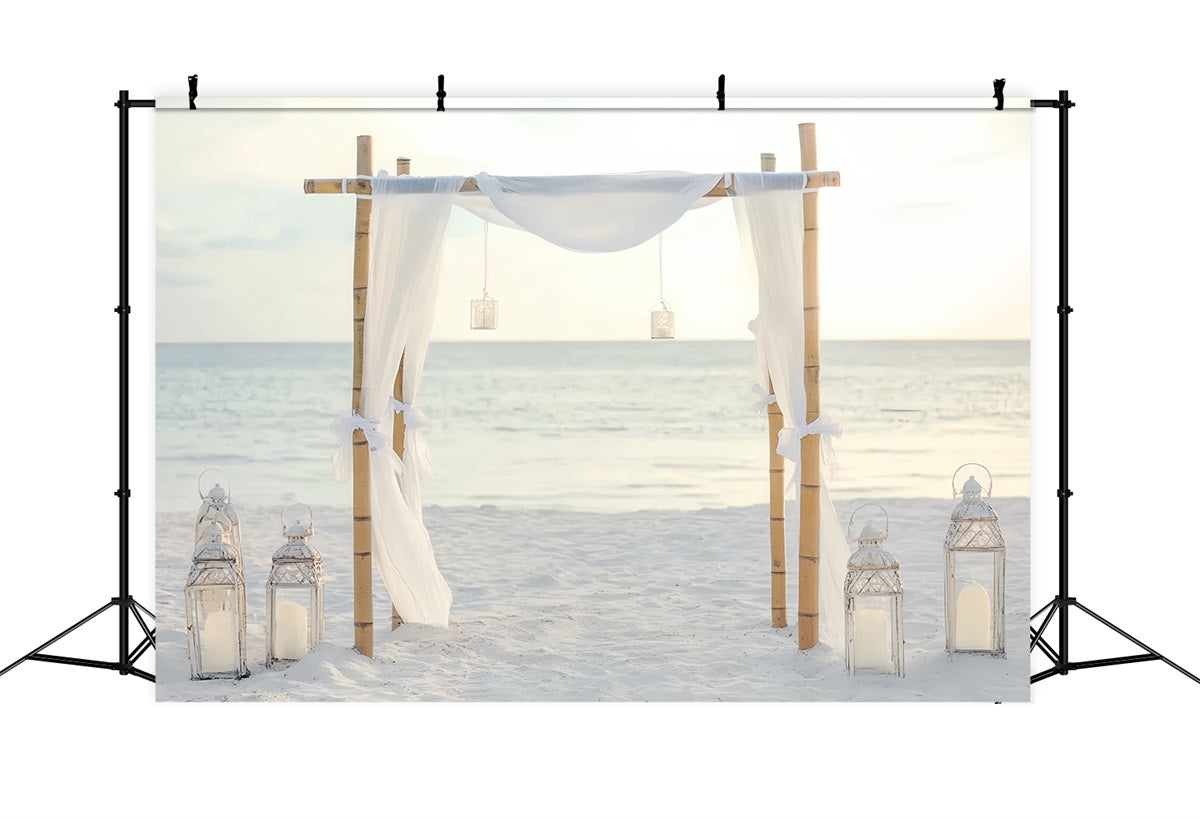 Toile de fond Mariage Plage Bambou Minimal Drapés Blancs TWW59-49