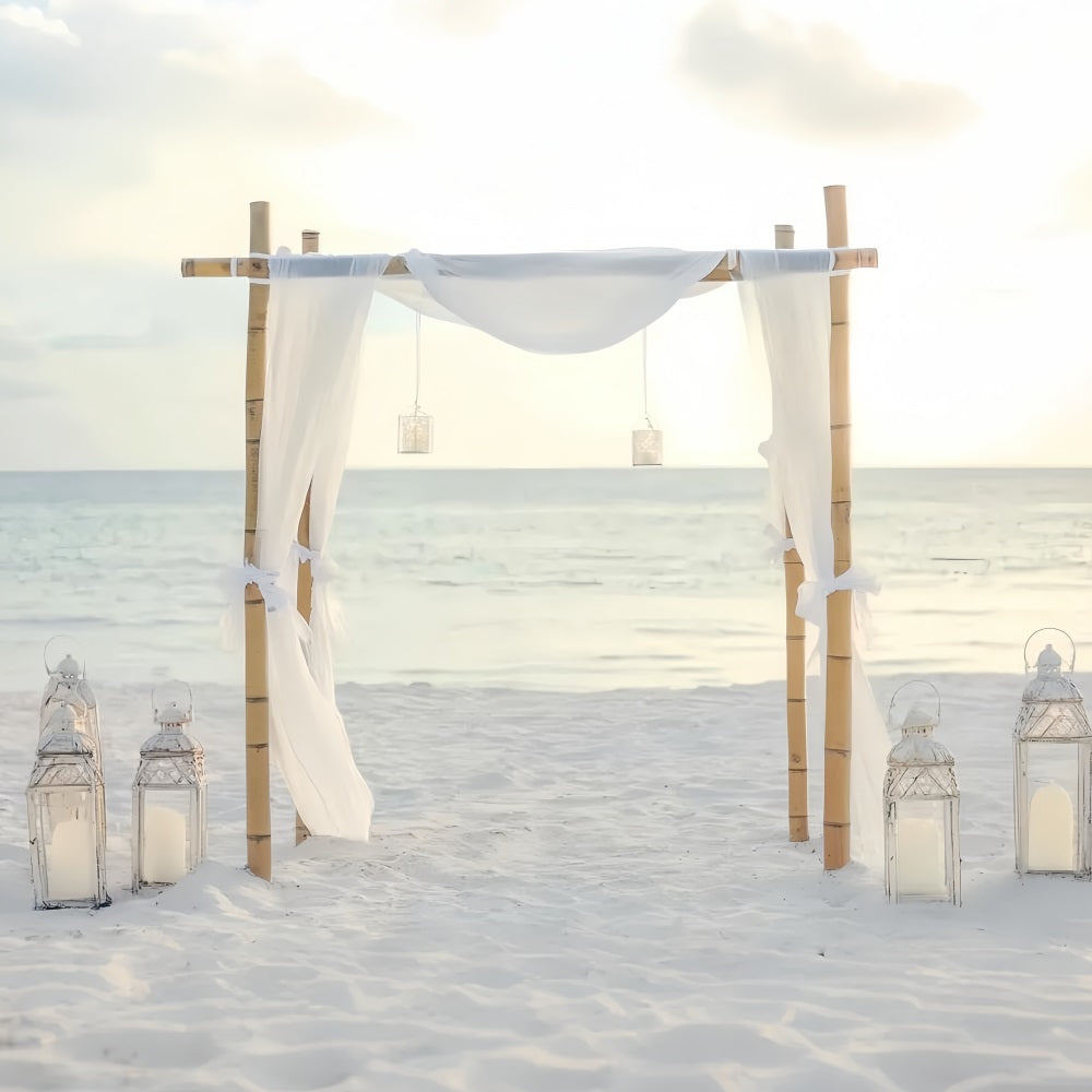 Toile de fond Mariage Plage Bambou Minimal Drapés Blancs TWW59-49
