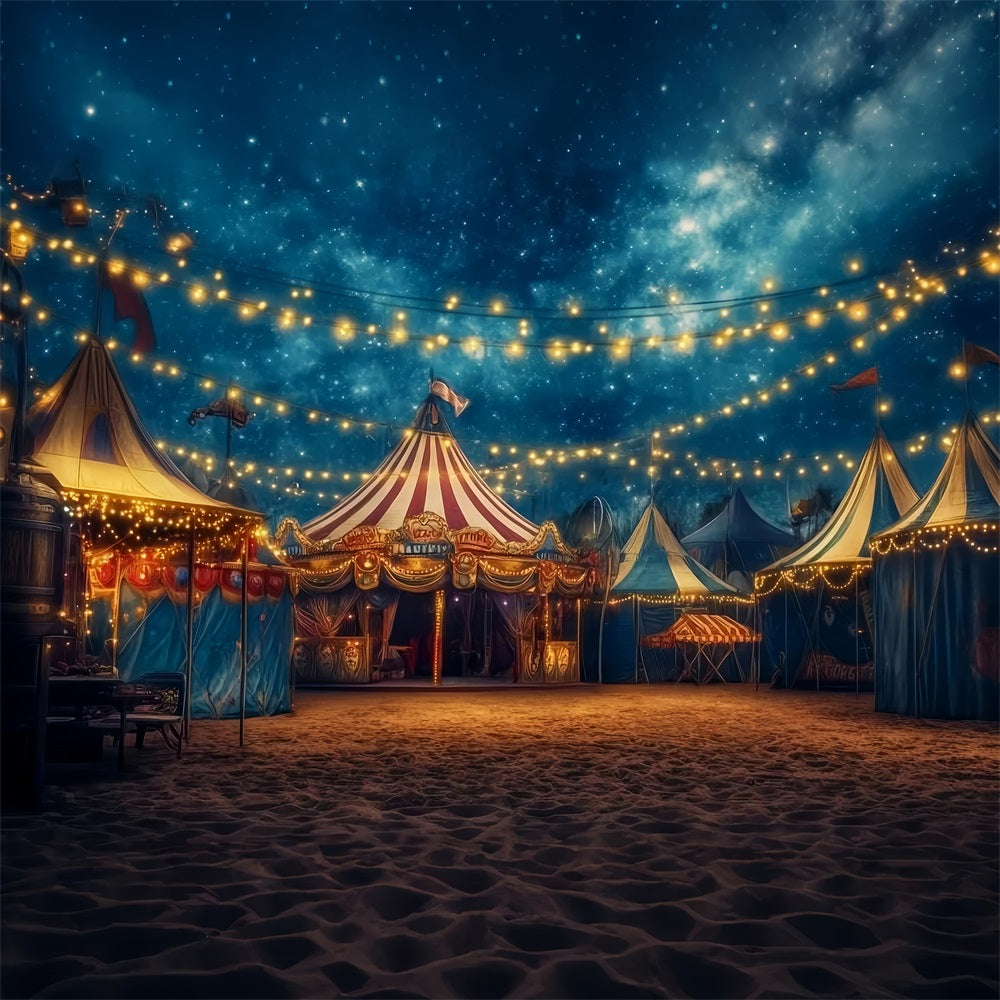 Toile de fond Cirque Chapiteau Nuit Étoilée Lumières Festives TWW59-5