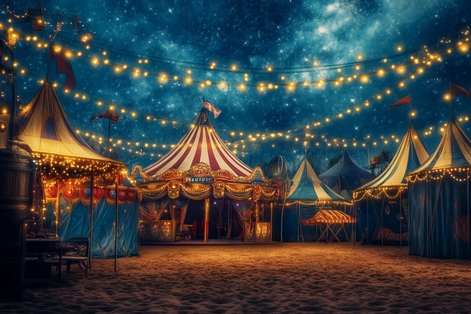 Toile de fond Cirque Chapiteau Nuit Étoilée Lumières Festives TWW59-5