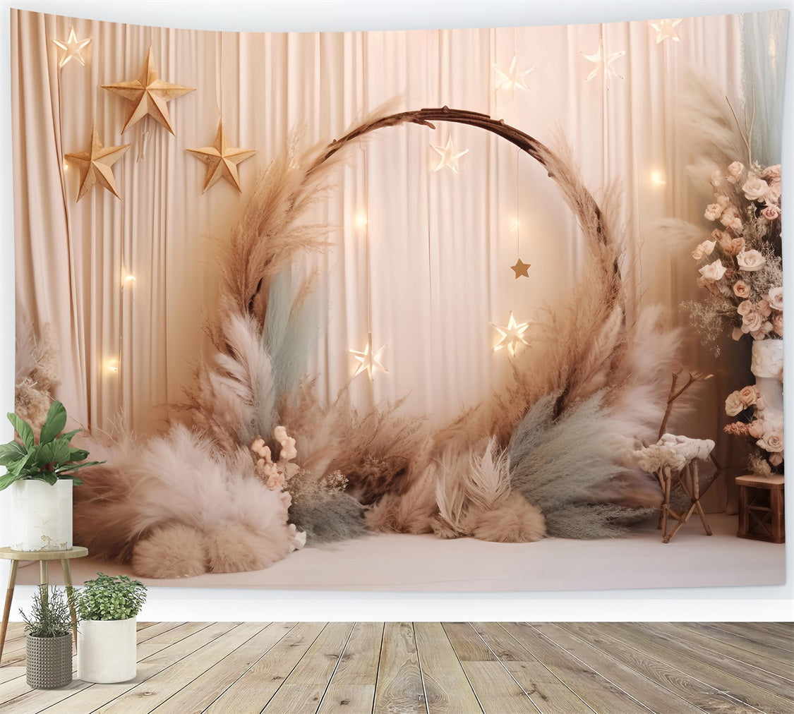 Toile de fond Mariage Noël Arche Florale Pampas Étoilée Élégante TWW59-51