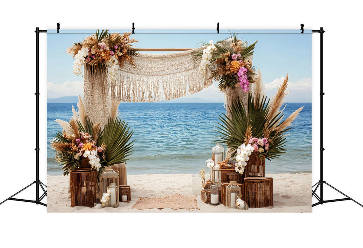 Toile de fond Mariage Plage Arche Macramé Bord de Mer Bohème TWW59-52