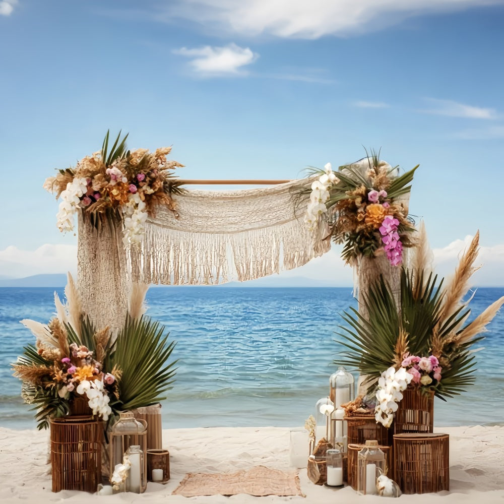 Toile de fond Mariage Plage Arche Macramé Bord de Mer Bohème TWW59-52