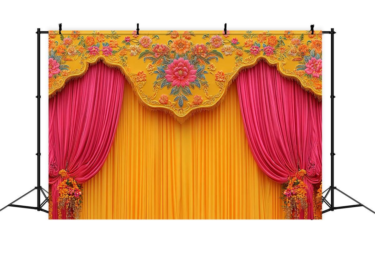 Toile de fond Mariage Indien Rideaux Floraux Drapés Vibrants TWW59-53