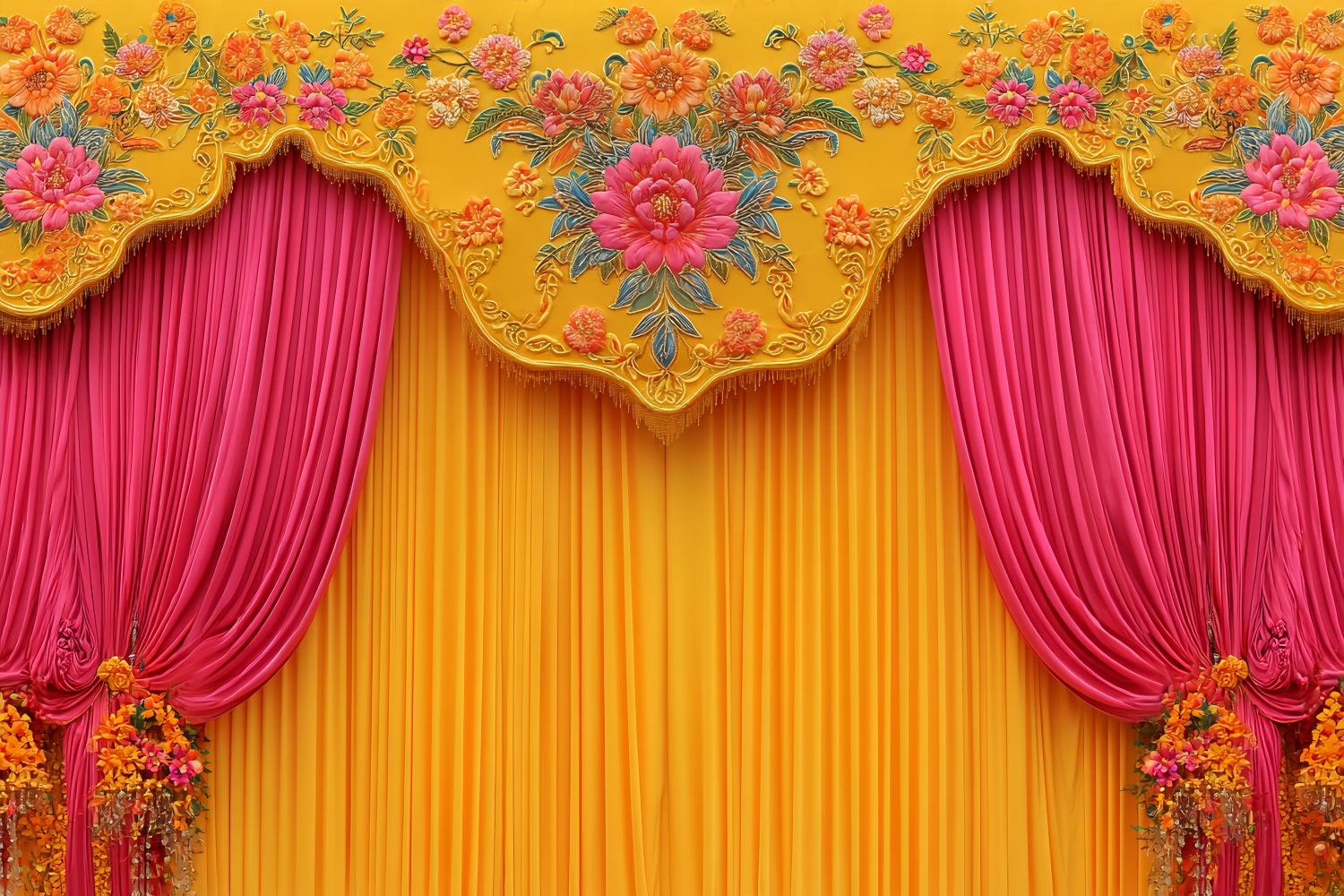 Toile de fond Mariage Indien Rideaux Floraux Drapés Vibrants TWW59-53