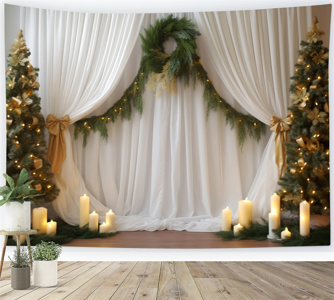 Toile de fond Mariage Noël Drapés Sapin Chandelles TWW59-55