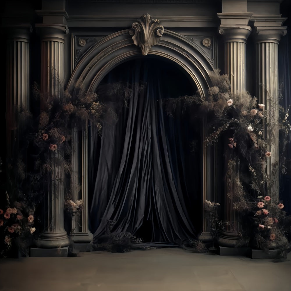 Toile de fond Mariage Gothique Colonnes Gothiques Fleurs Sombres TWW59-59
