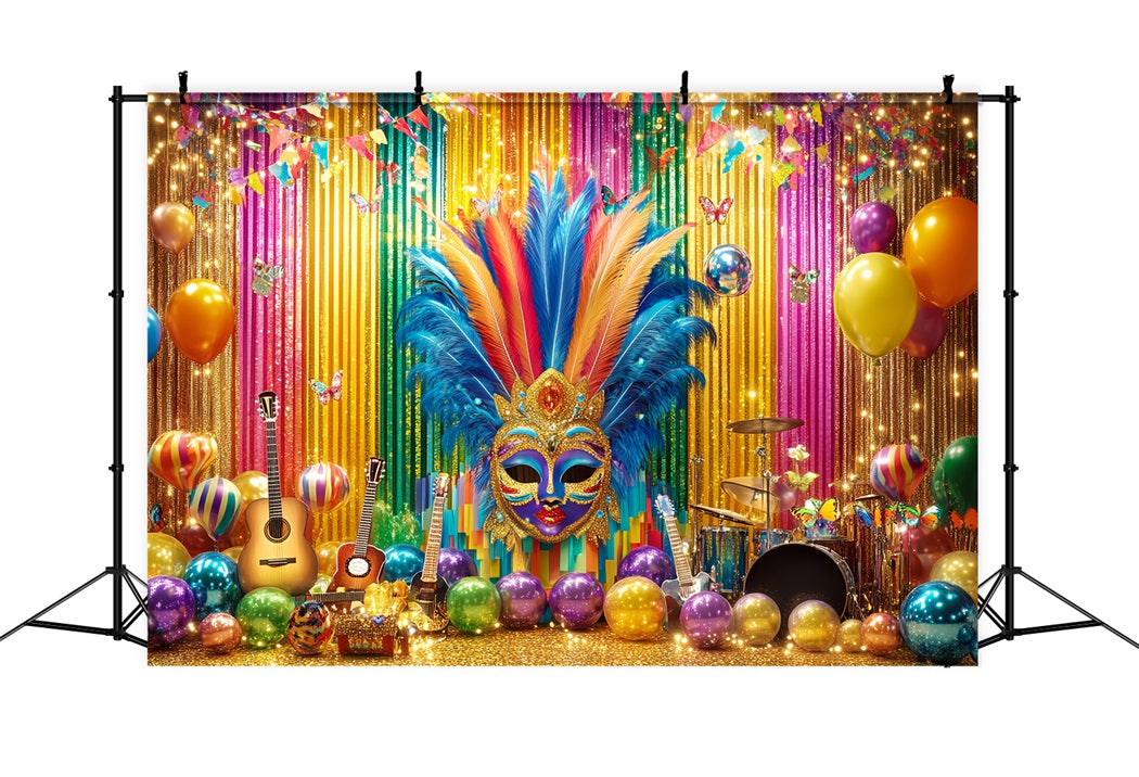 Toile de fond Cirque Masque Coloré Plumes Fête Scène TWW59-6
