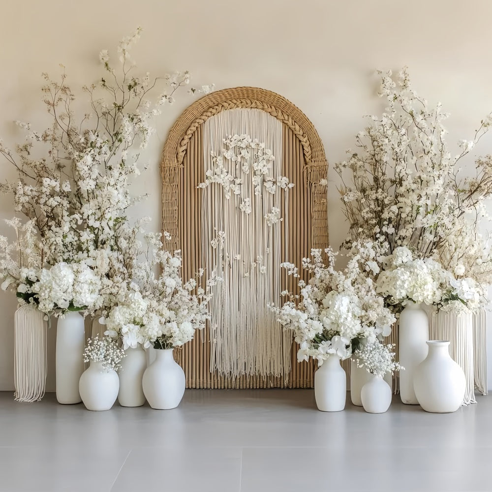 Toile de fond Mariage Bohème Arche Rustique Fleurs Blanches TWW59-61