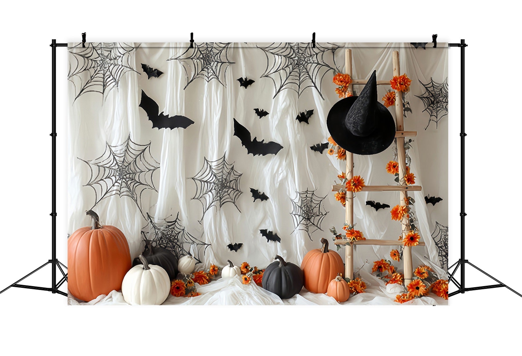 Fond Photo Halloween Chauve-Souris Citrouille Toile D’Araignée Échelle TWW59-62