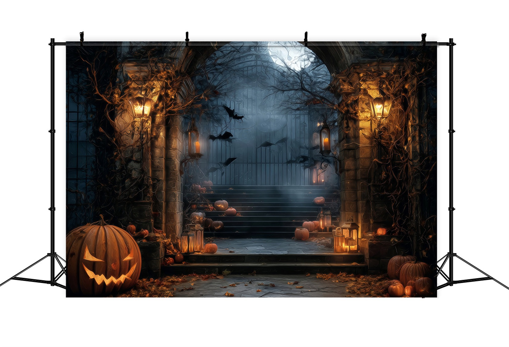 Toile Halloween Forêt Hantée Grille Effrayante Lanternes Citrouilles TWW59-64