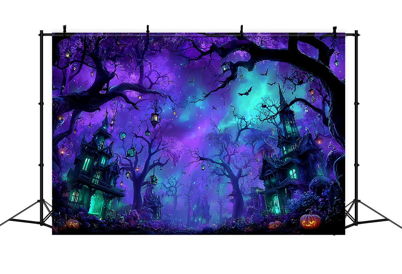 Toile De Fond Photo Halloween Forêt Hantée Enchantée Ciel Violet TWW59-66