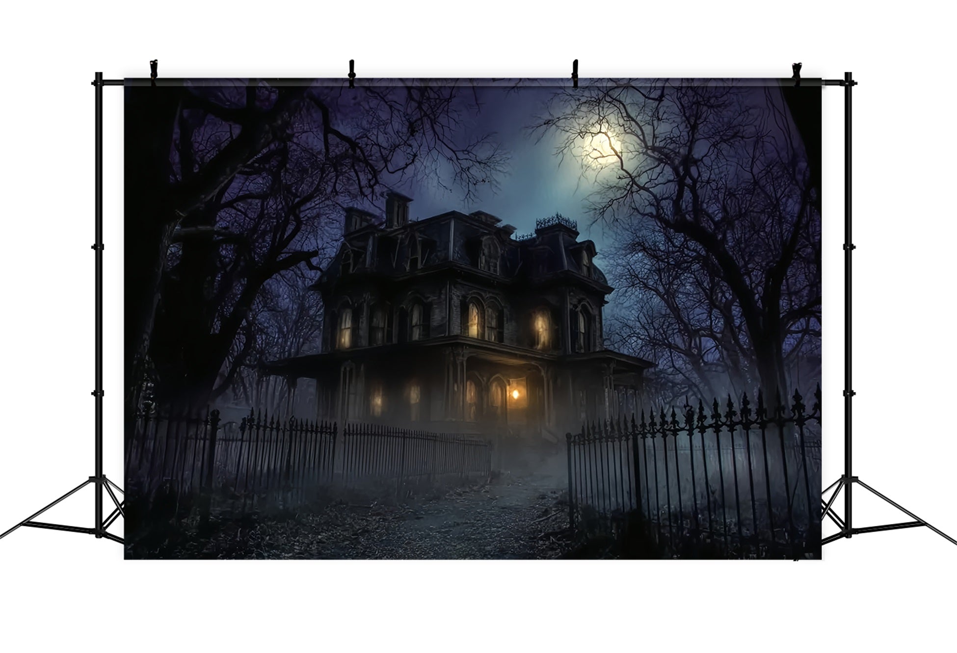 Fond De Photo Halloween Manoir Hanté Maison Sombre Nuit Effrayante TWW59-68