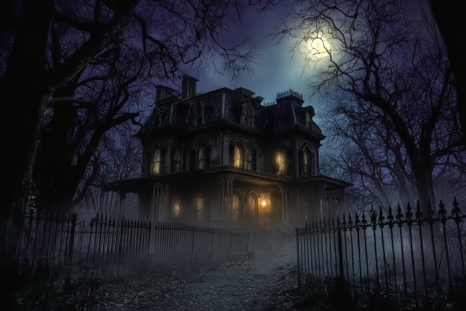 Fond De Photo Halloween Manoir Hanté Maison Sombre Nuit Effrayante TWW59-68