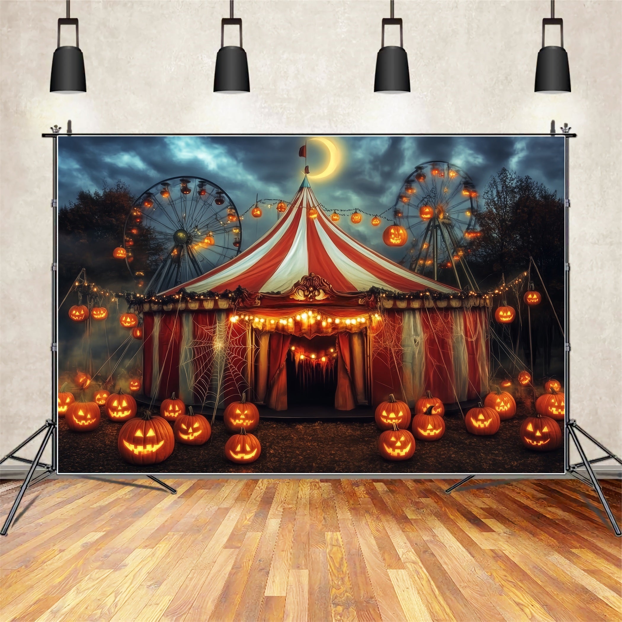 Toile de fond Cirque Halloween Citrouille Lanterne Chapiteau Hanté TWW59-7