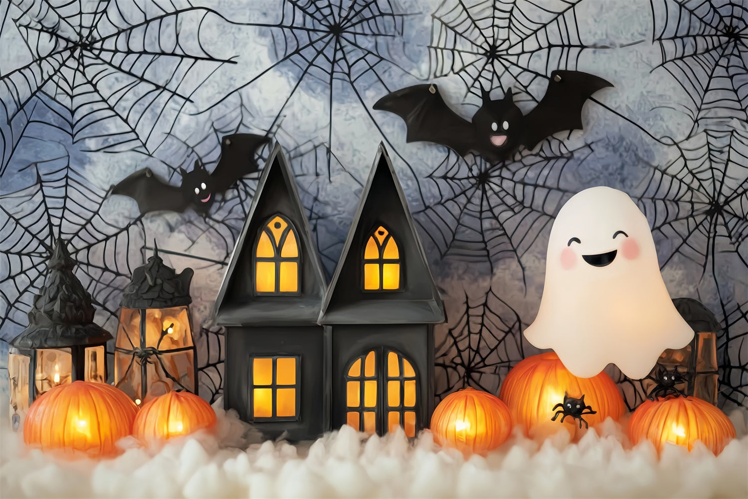 Toile De Fond Halloween Chauve-Souris Fantôme Mignon Citrouille Lanterne TWW59-71
