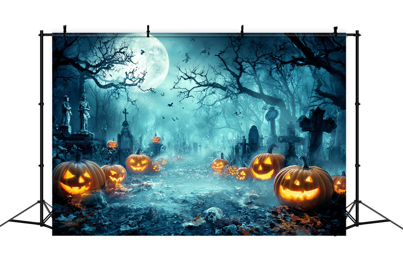 Fond Studio Halloween Cimetière Sinistre Lanternes Citrouilles TWW59-73