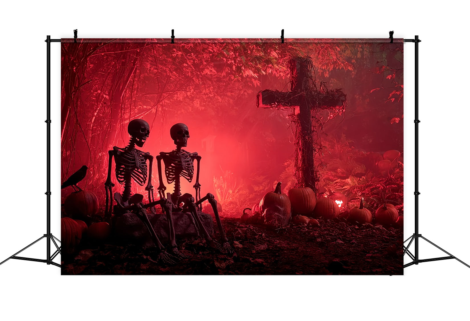 Toile Photo Halloween Cimetière Squelettes Lueur Rouge Effrayant TWW59-75
