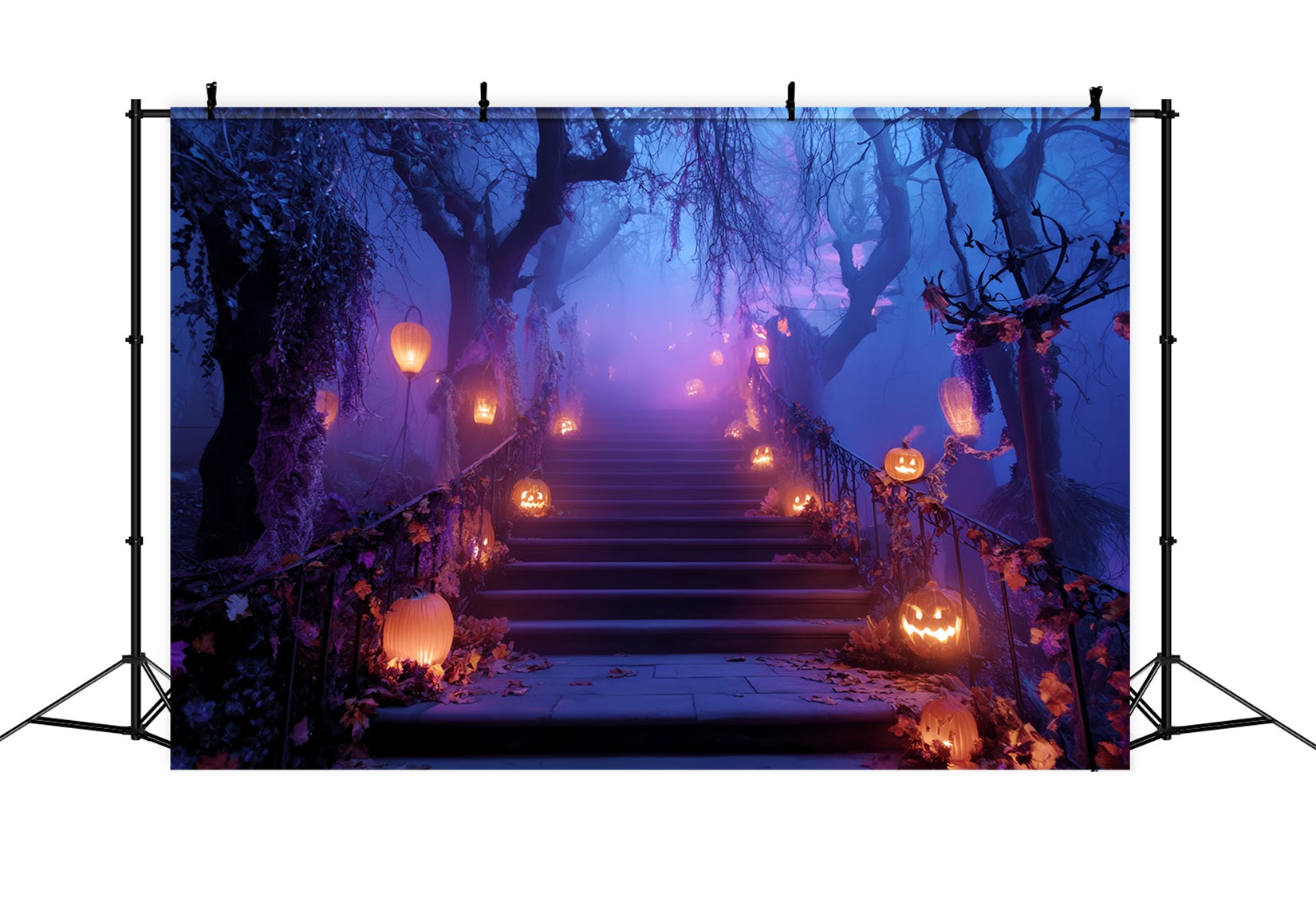 Fond Photo Halloween Escalier Citrouilles Illuminées Chemin Effrayant TWW59-76