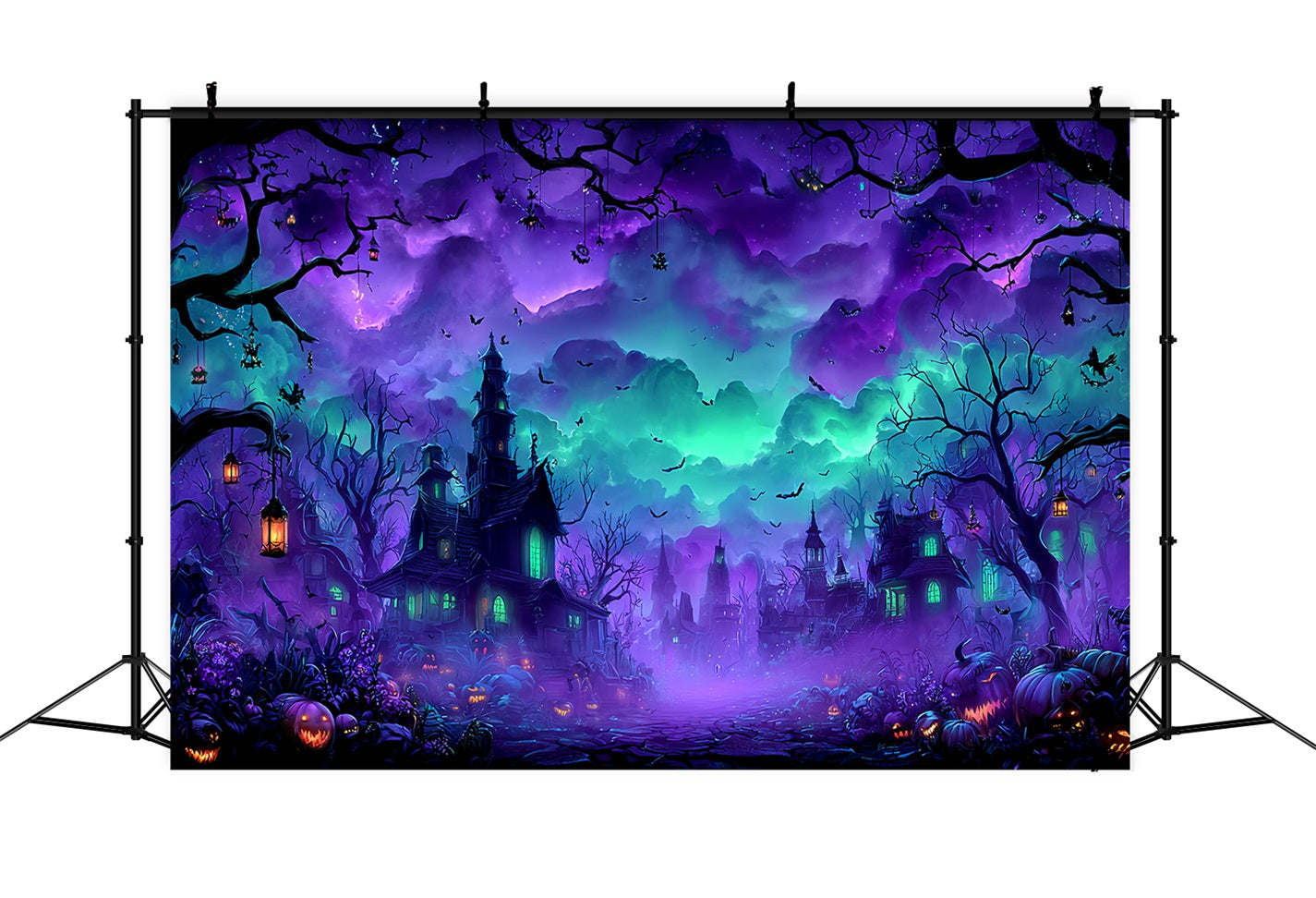 Toile De Fond Halloween Village Hanté Nuit Brumeuse TWW59-77