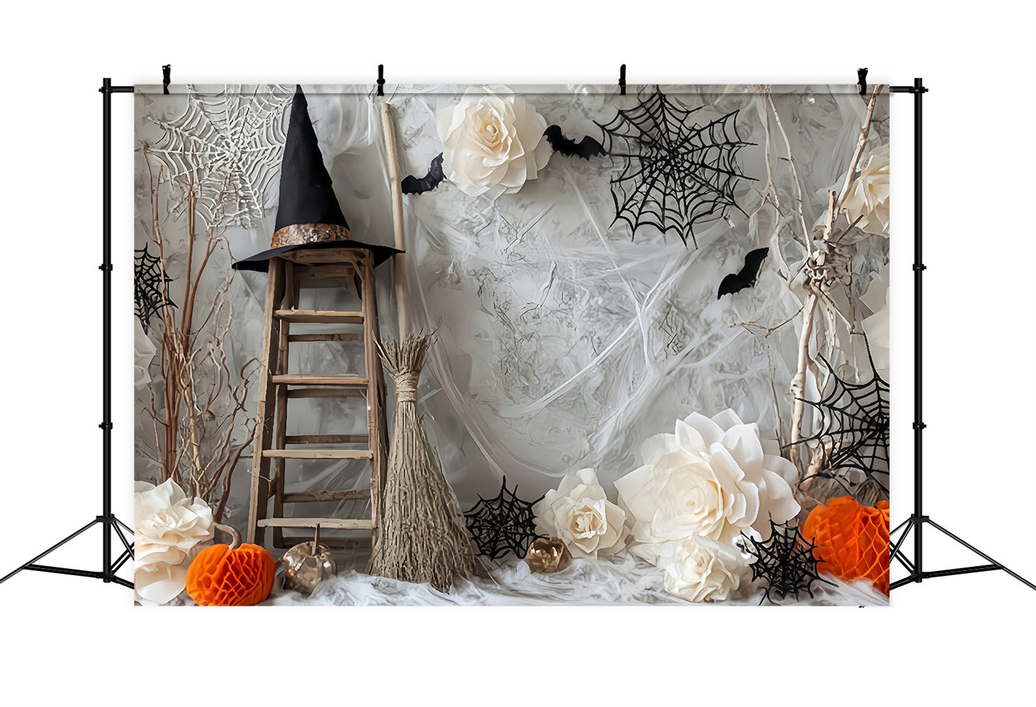 Toile Halloween Araignée Échelle Sorcière Chauves-Souris Fleurs TWW59-78