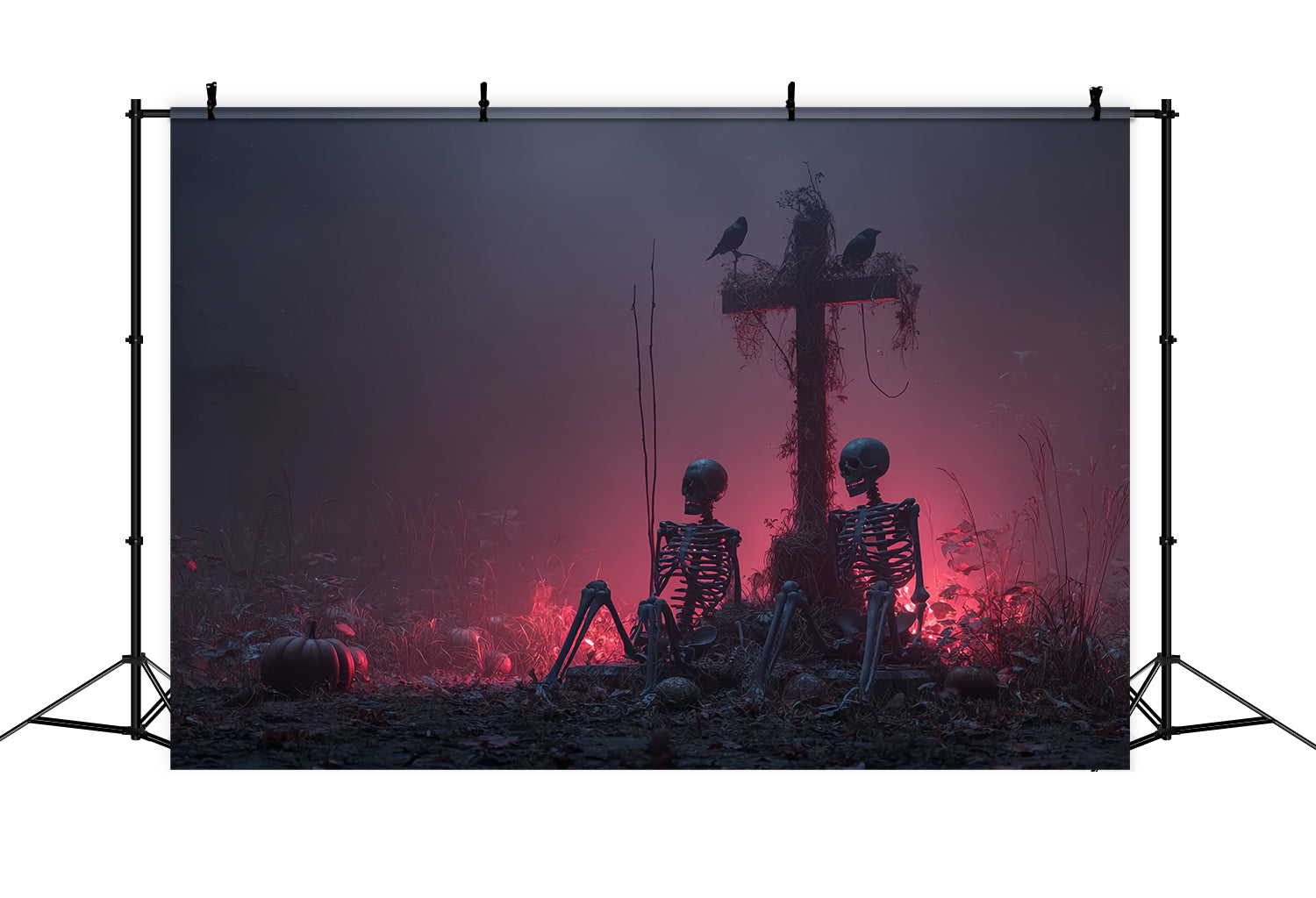 Fond De Photo Halloween Squelettes Croix Brume Rouge Effrayant TWW59-80