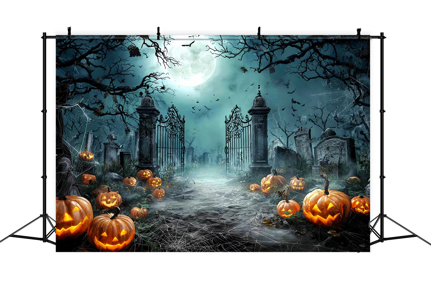 Toile Photo Halloween Cimetière Clair De Lune Citrouilles TWW59-81