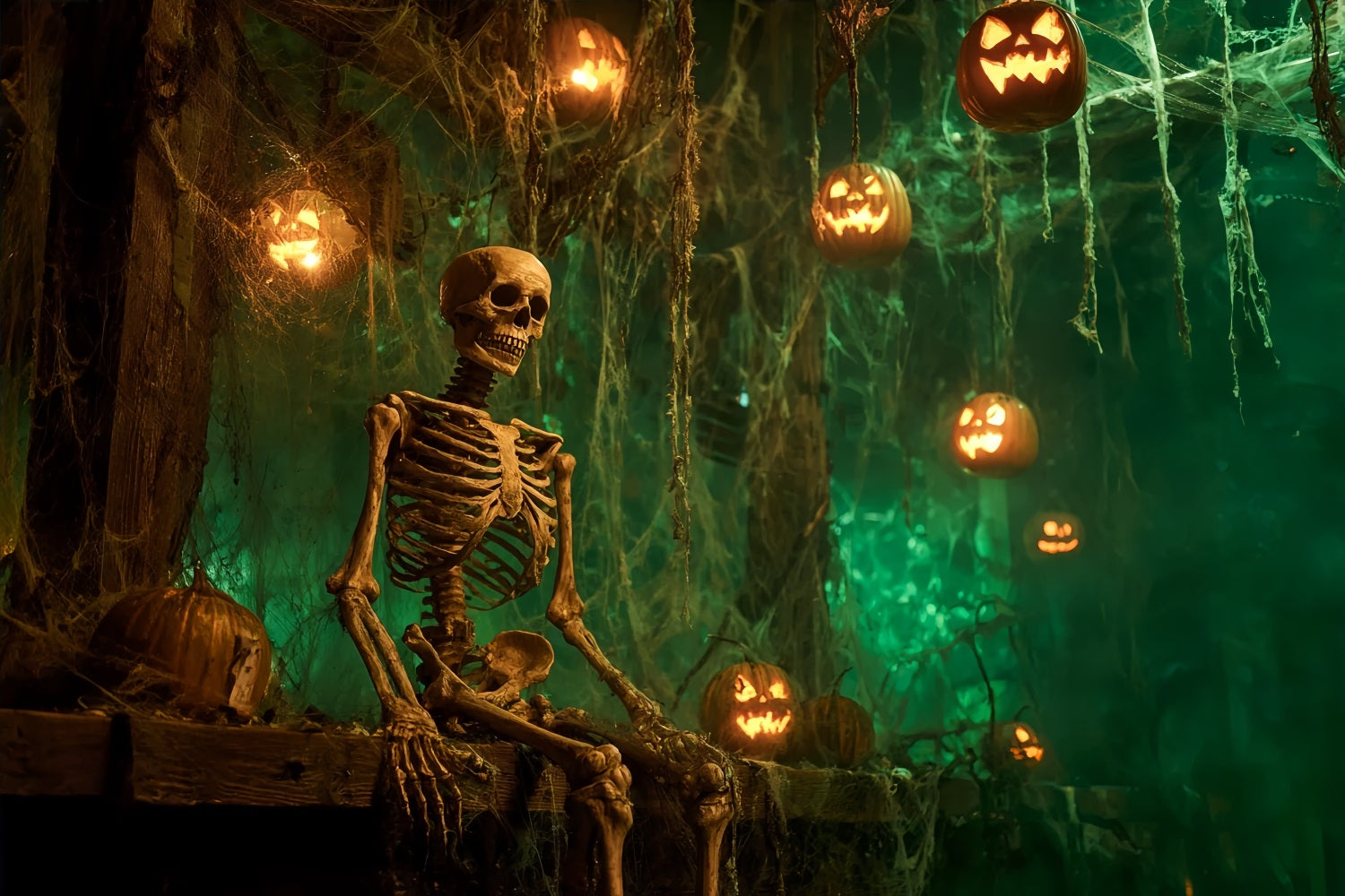 Fond Photo Halloween Squelettes Lanterne Forêt Hantée Effrayant TWW59-82