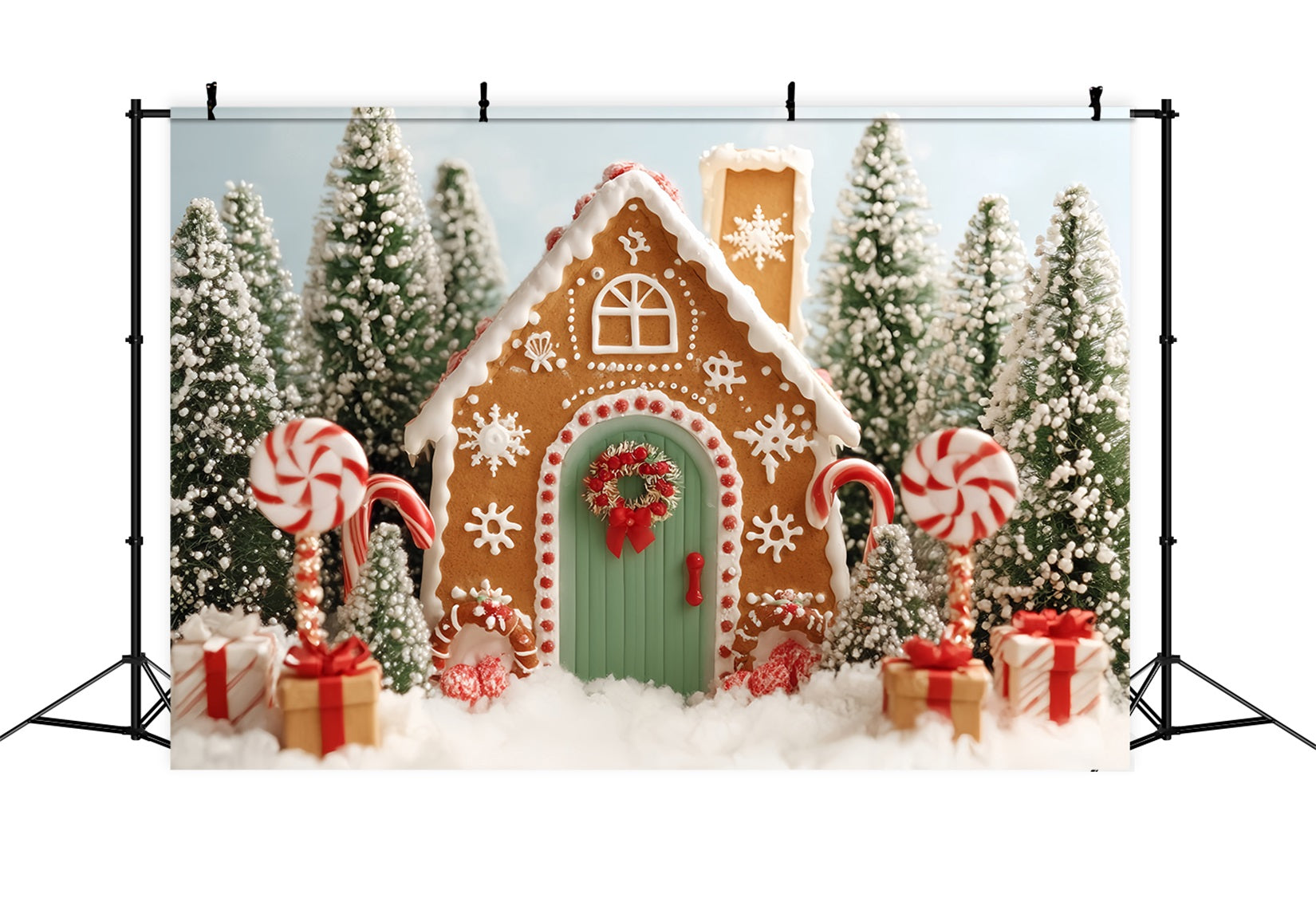 Toile de fond Noël Maison Pain d’Épices Forêt Sucrée Maison Pain d’Épices TWW59-89