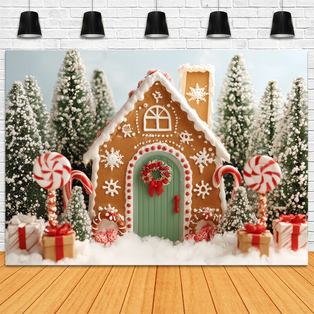 Toile de fond Noël Maison Pain d’Épices Forêt Sucrée Maison Pain d’Épices TWW59-89