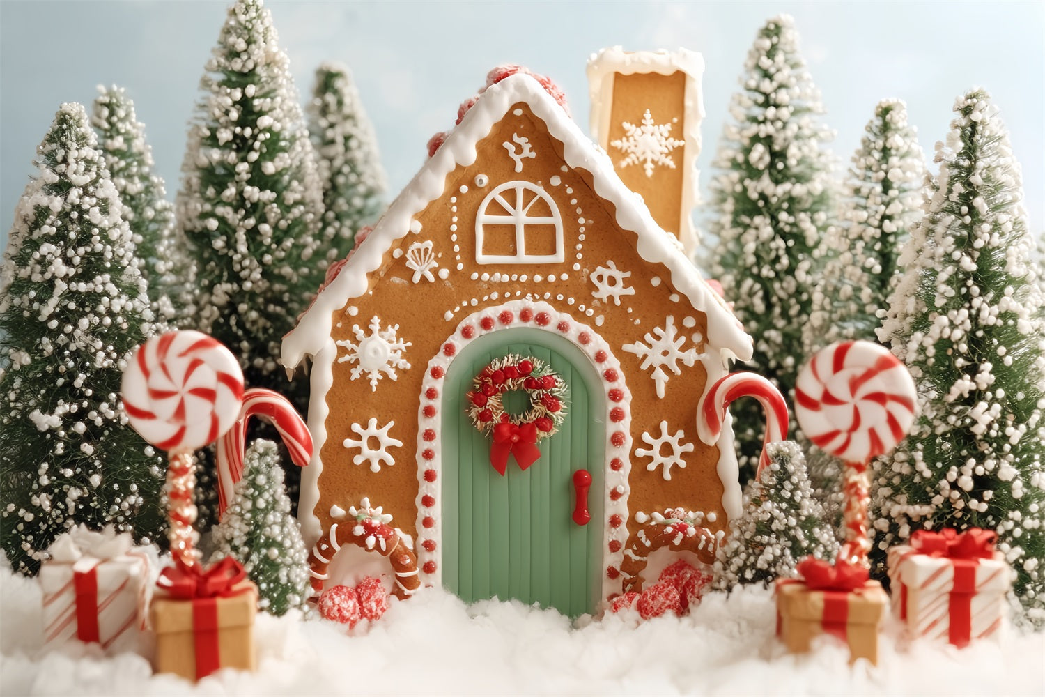 Toile de fond Noël Maison Pain d’Épices Forêt Sucrée Maison Pain d’Épices TWW59-89