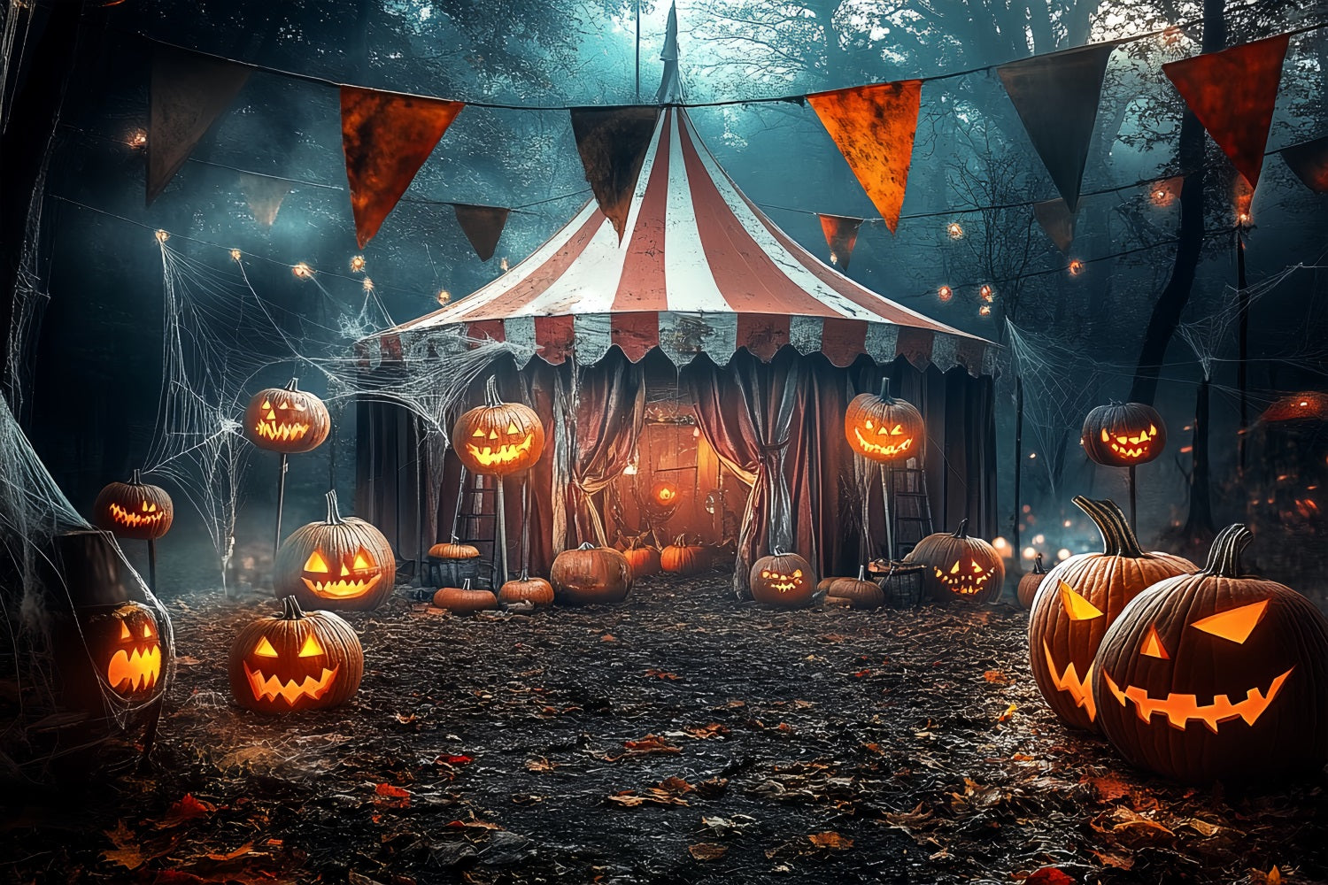 Toile de fond Cirque Halloween Citrouille Lanterne Chapiteau Effrayant TWW59-9
