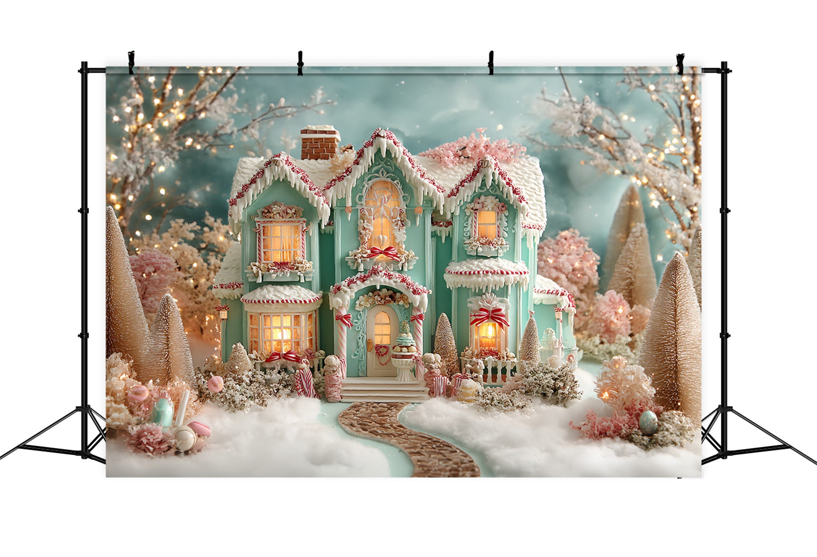 Toile de fond photo Noël Manoir Pain d’Épices Pastel Givré TWW59-93