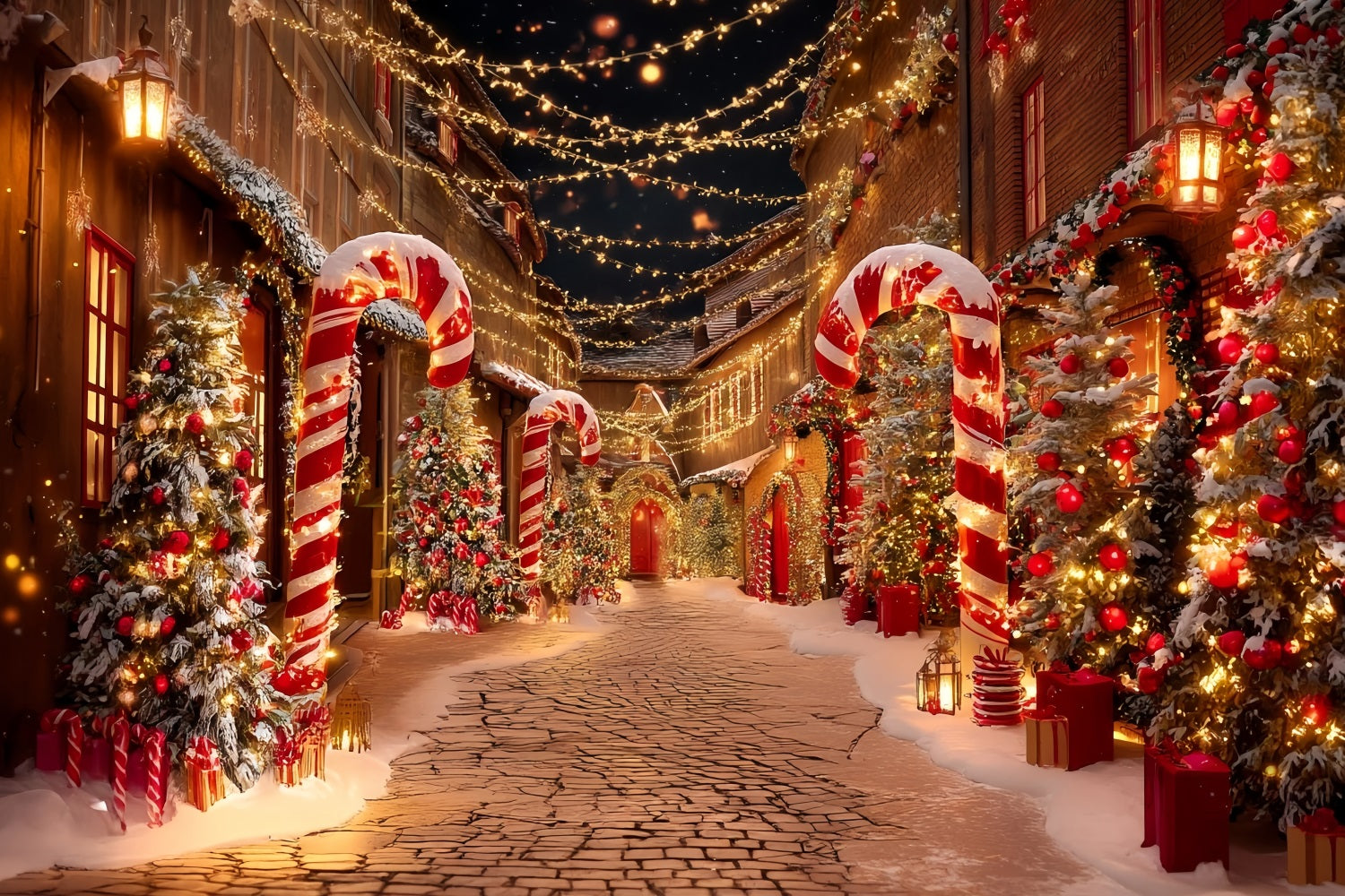 Toile de fond photo Noël Village de Noël Rue Sucre d’Orge TWW59-95