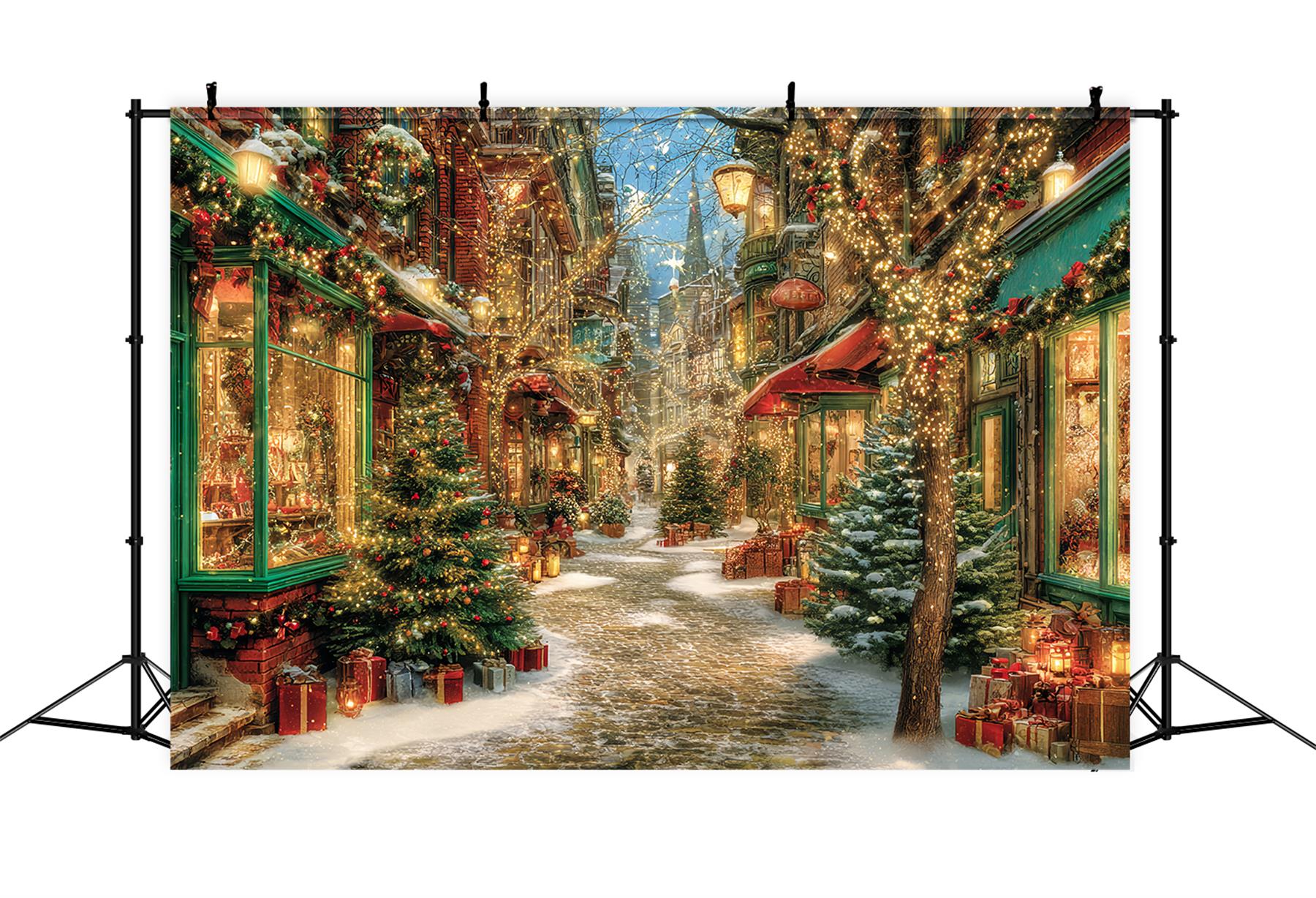 Toile de fond Noël Village Rue Scintillante Lumières TWW59-97