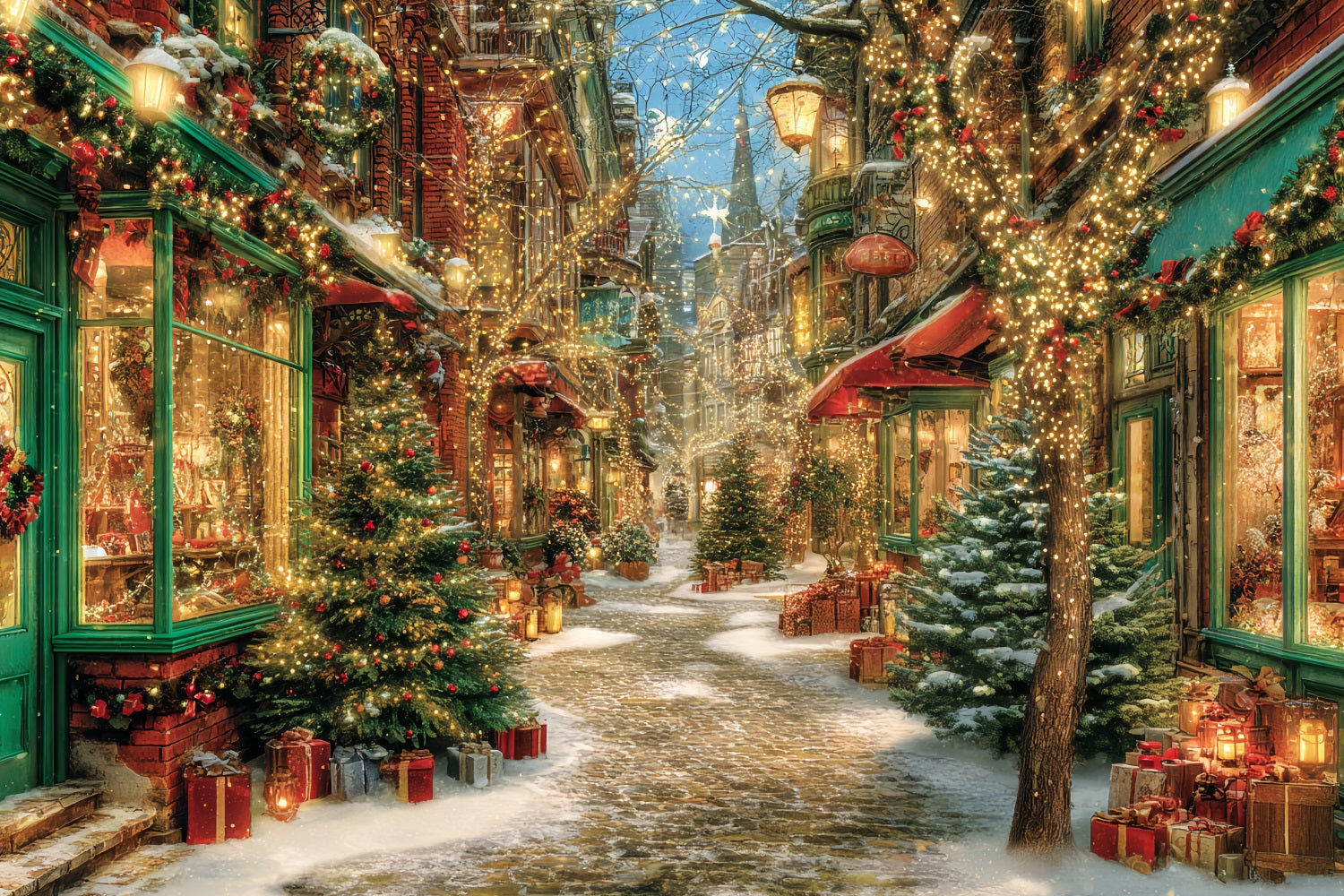 Toile de fond Noël Village Rue Scintillante Lumières TWW59-97