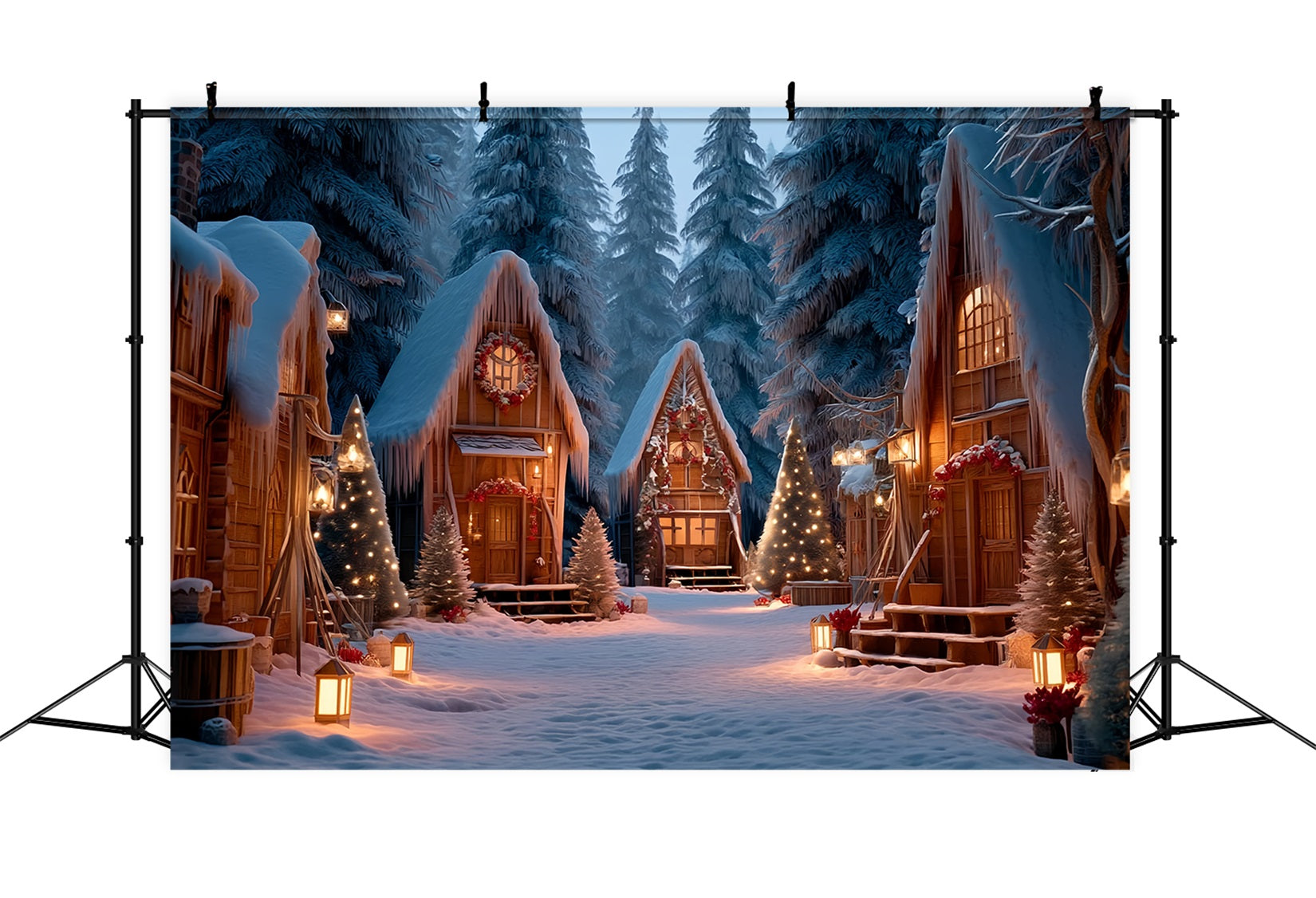 Toile de fond photo Noël Village de Campagne Cabane Enneigée Hivernale TWW59-98