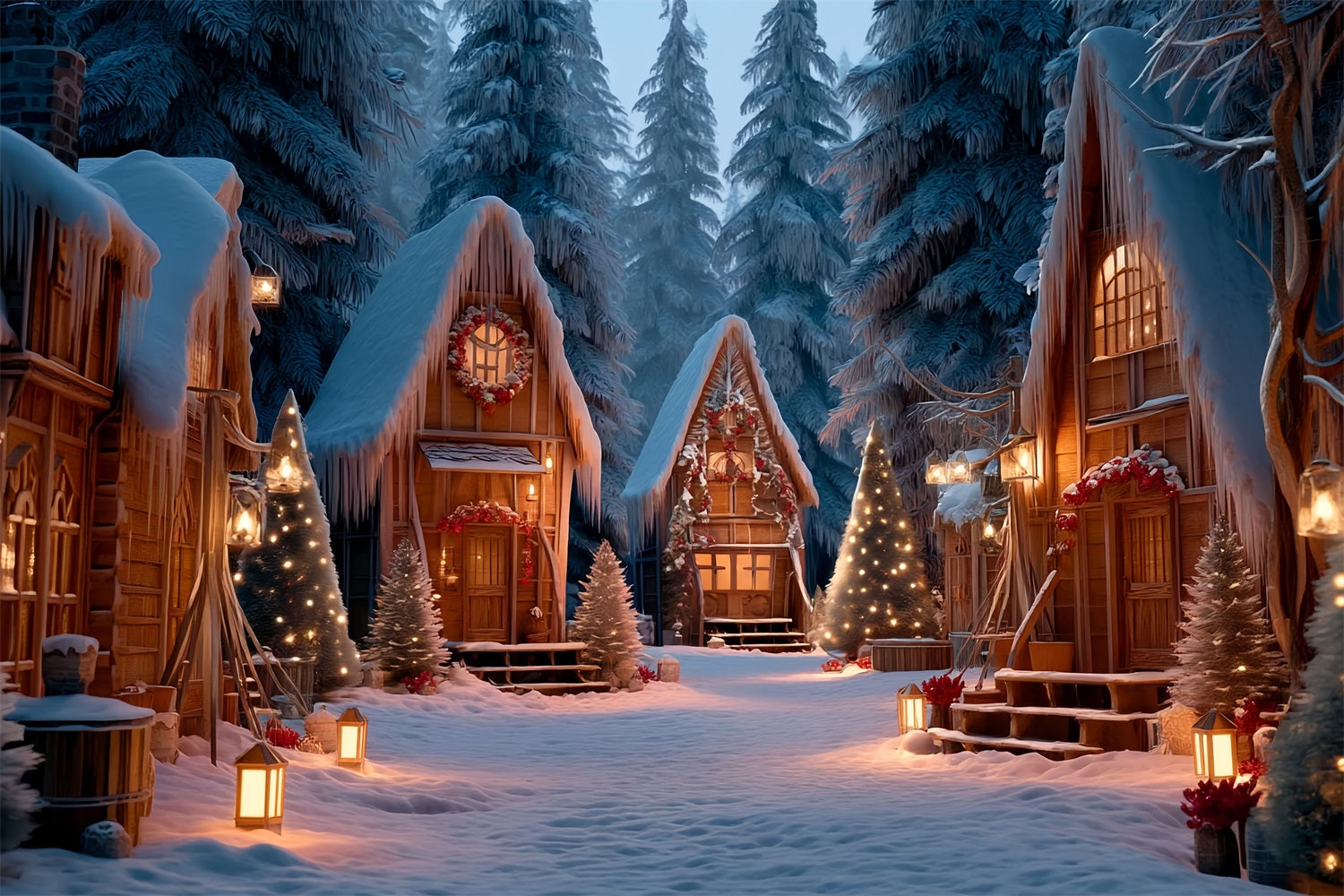 Toile de fond photo Noël Village de Campagne Cabane Enneigée Hivernale TWW59-98