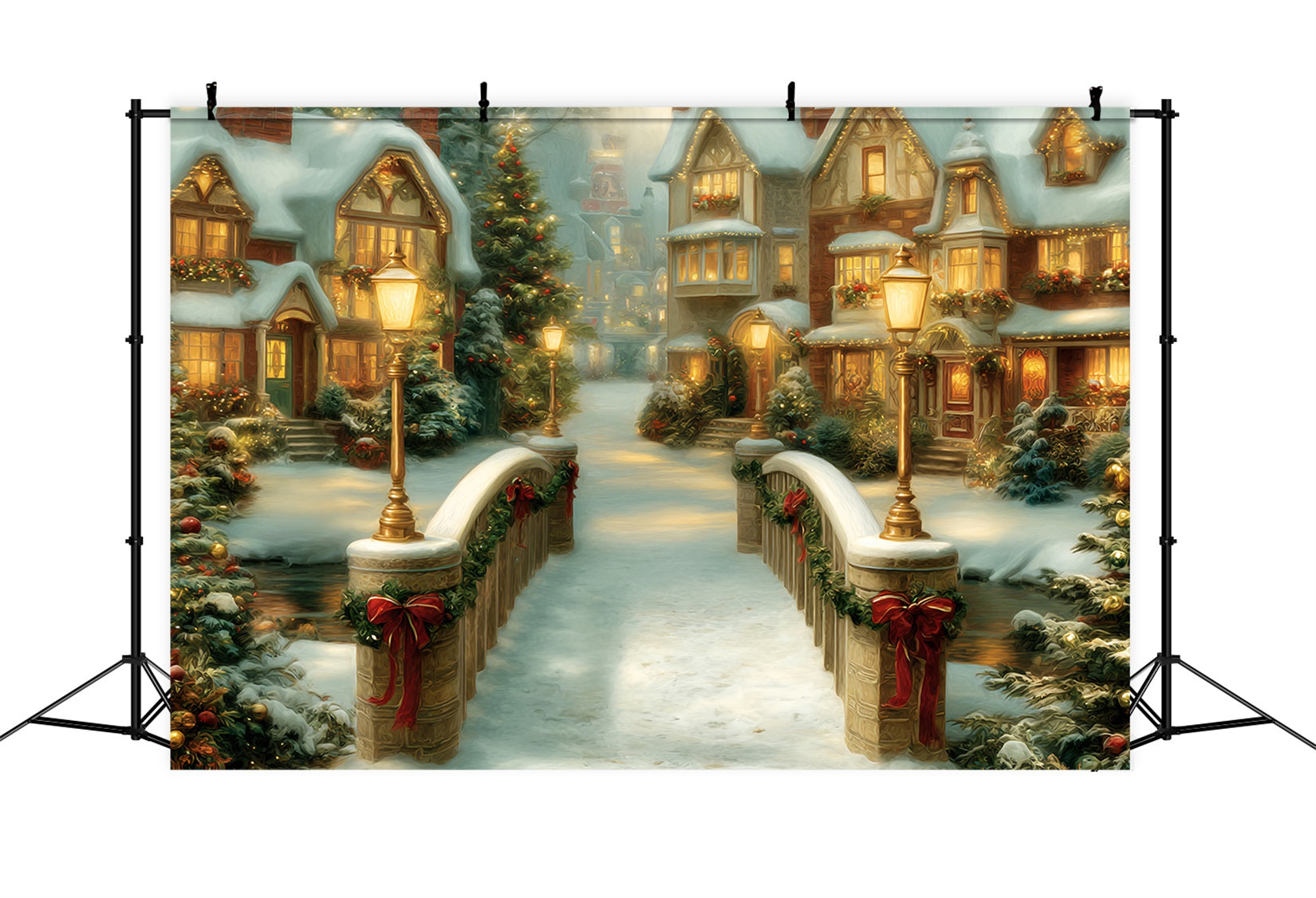 Toile de fond Noël Village Pont Doré Maisons de Fêtes TWW59-99