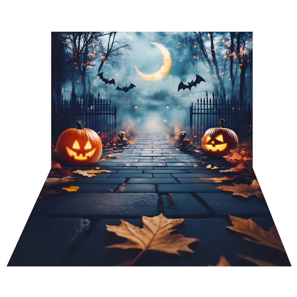 Toile de fond Promenade au Clair de Lune Halloween + Sol Sentier en Briques TWW6-121