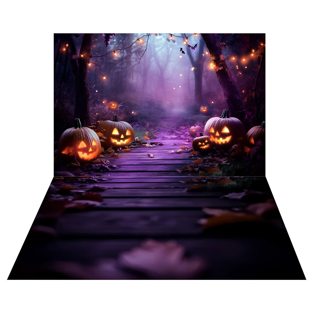 Toile de fond Sentier Forêt Hantée + Sol Bois Foncé TWW6-123