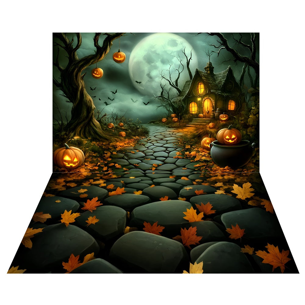 Toile de fond Promenade Hantée Pleine Lune + Sol Pavé TWW6-124