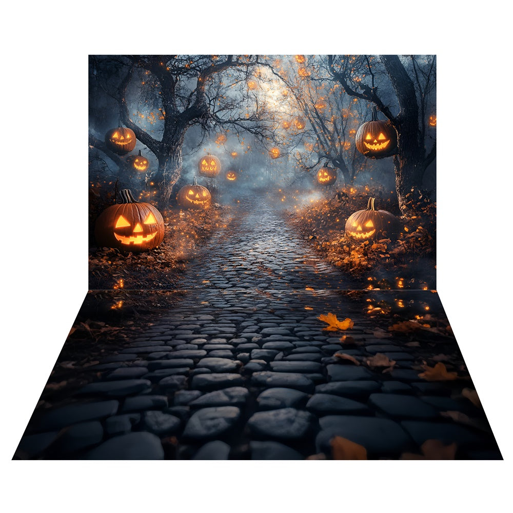 Toile de fond Sentier Terrifiant Citrouilles + Sol Pierre Nocturne TWW6-125