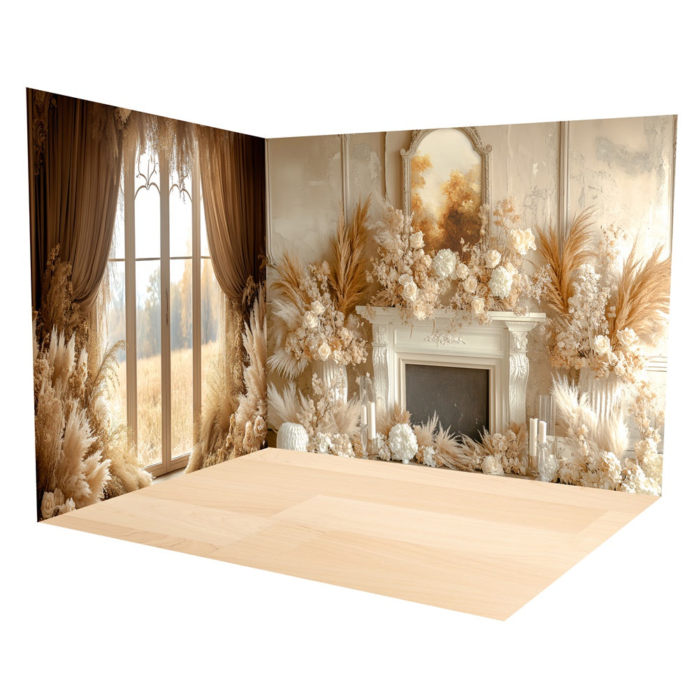 Ensemble de Salle Cheminée Florale Crème Automne Bohème TWW6-79