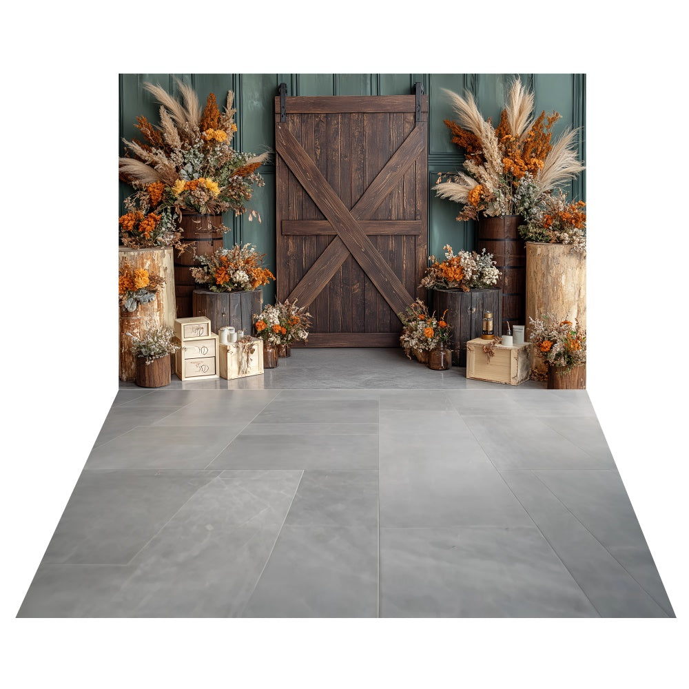 Toile de fond Porte de Grange Récolte + Sol Gris Pierre TWW6-84