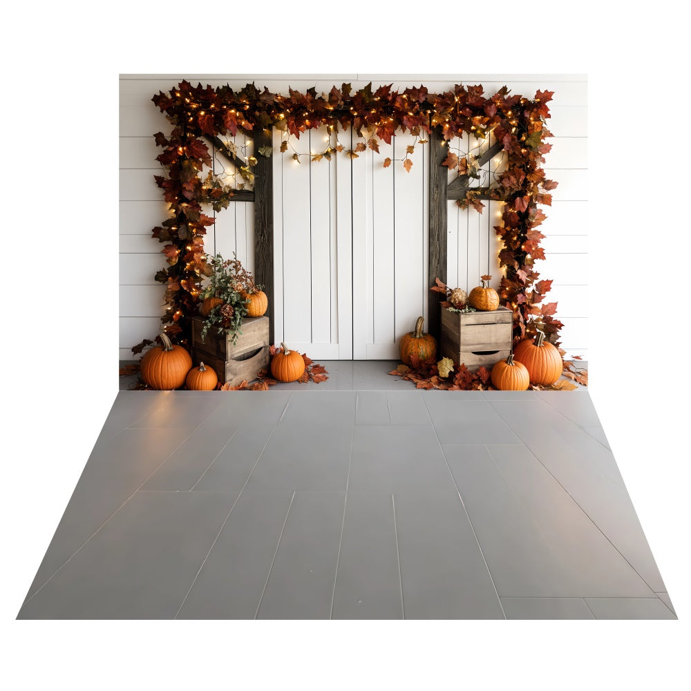 Toile de fond Grange Blanche Guirlande + Sol Gris Ardoise TWW6-86