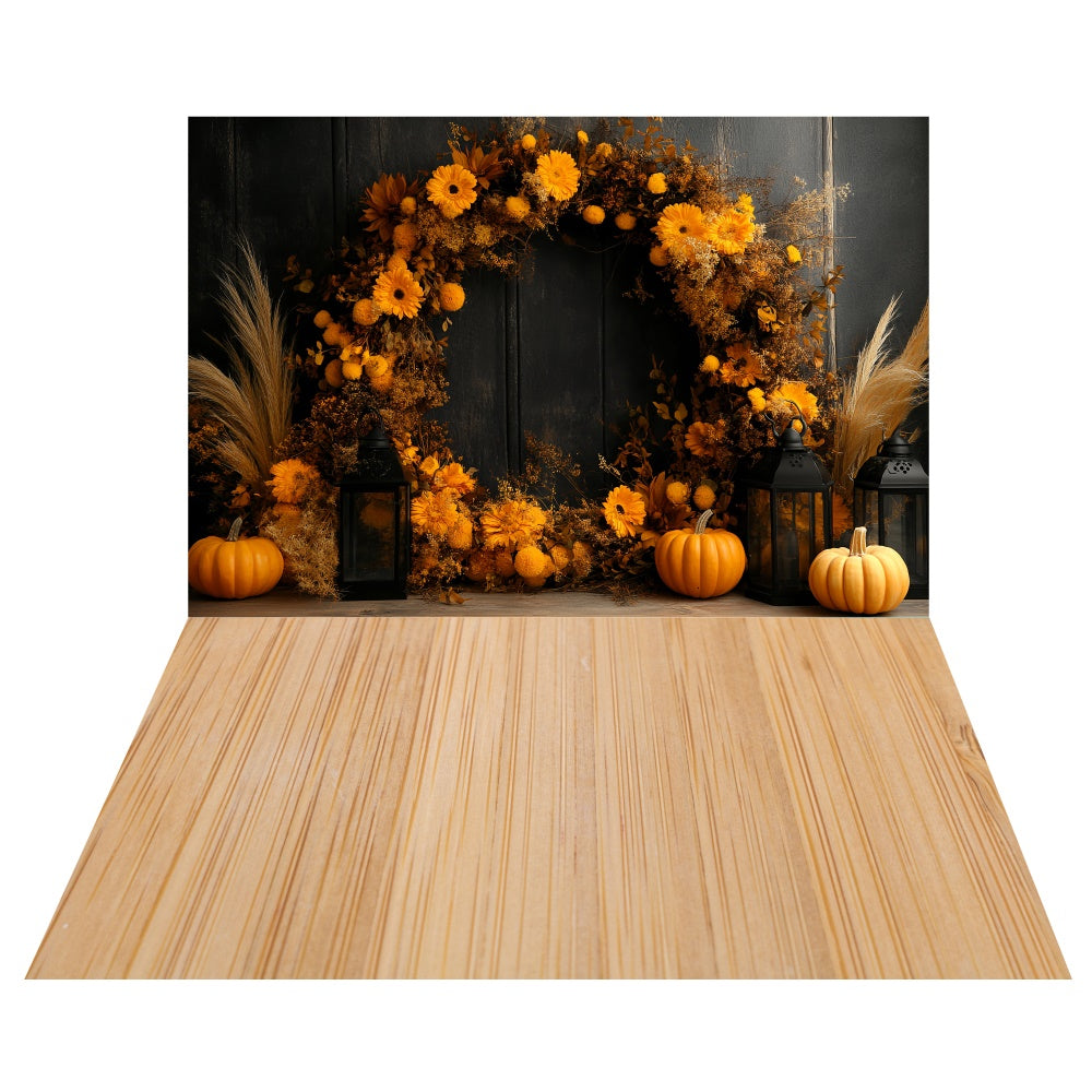 Toile de fond Couronne Tournesols Citrouilles + Sol Pin Chaleureux TWW6-87