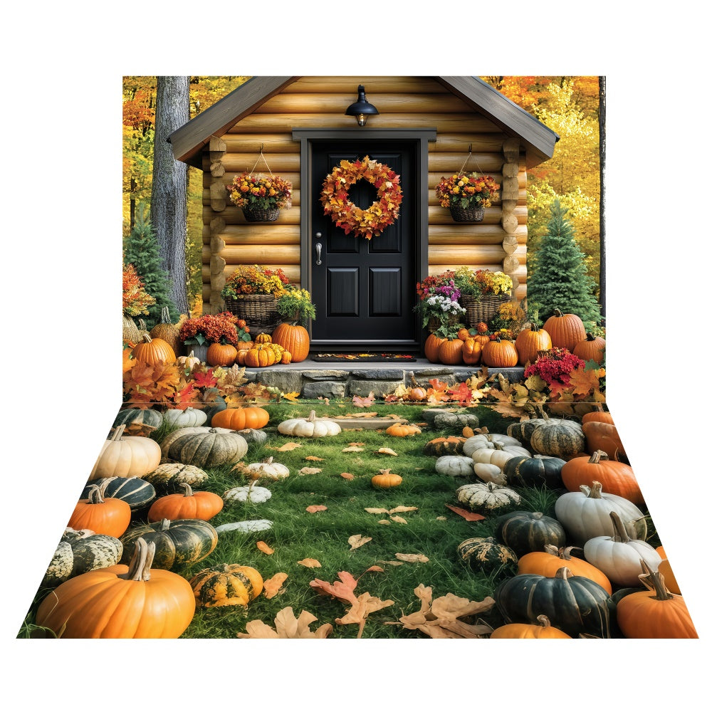 Toile de fond Chalet Douillet Récolte + Sol Gazon Citrouille TWW6-90