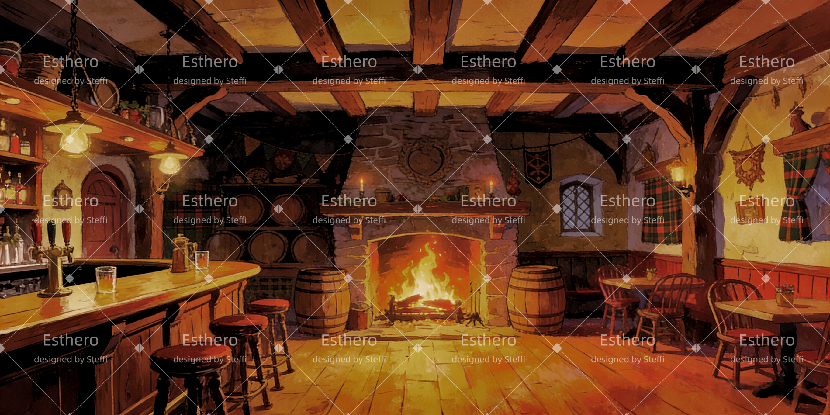 Fond de Scène Intérieur Pub Écossais CSH63-T4