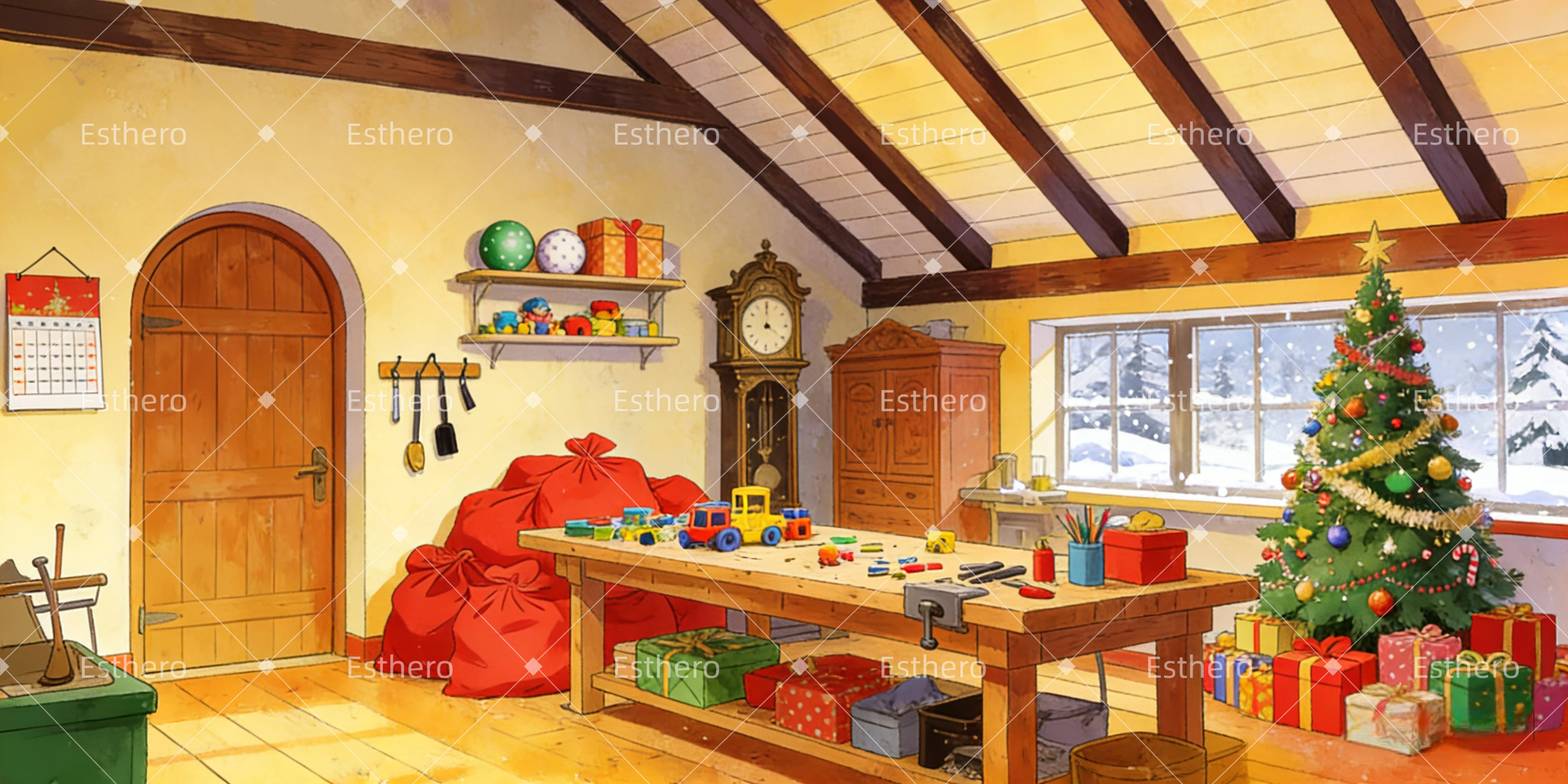 Fond de Scene Atelier Père Noël GQ63-T41